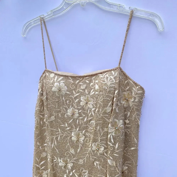 Montage Collection by Mon Cheri Champagne Sleeveless Beaded Midi Cocktail Dress - Picture 3 of 9